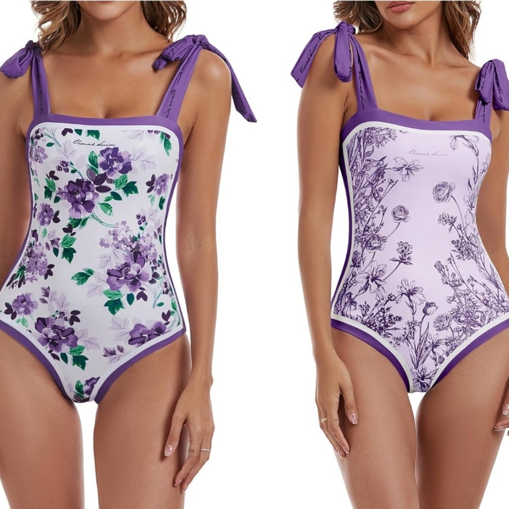 NWOT Reversible One Piece Swimsuits Floral Tie Shoulder
